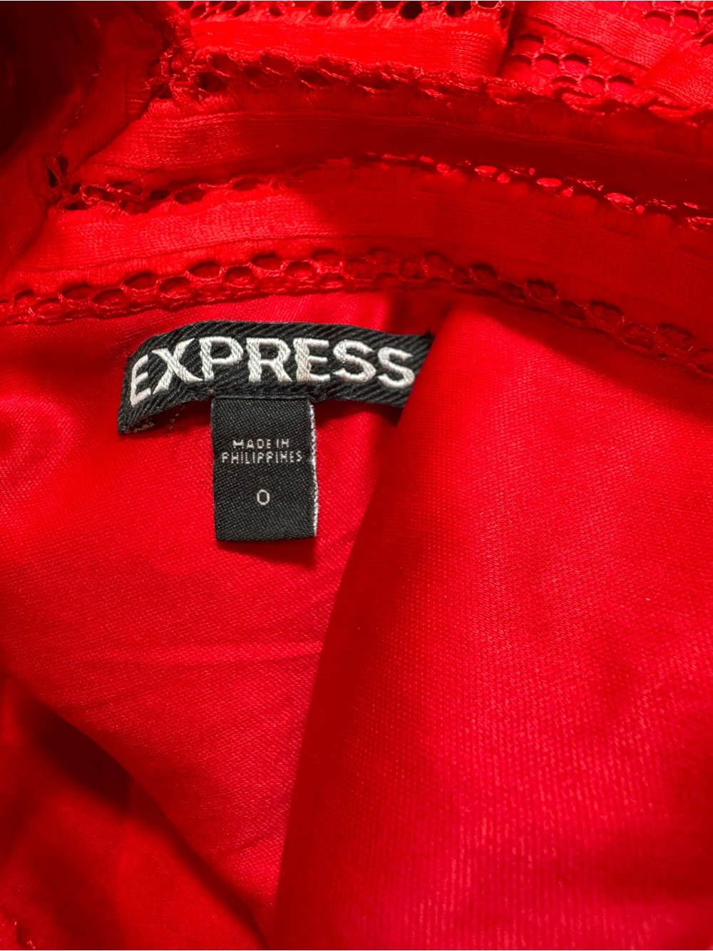 Express Red Eyelet Crochet Look Fit and Flare Dress Size 0 - Picture 3 of 5